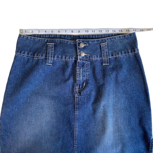 Vintage 90s Squeeze Stephen Hardy Denim Maxi Midi Skirt Deep Side Slits Sz 13/14 - Picture 5 of 13